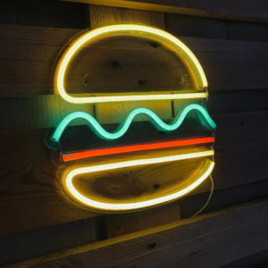 Hamburger led neon világító dekoráció